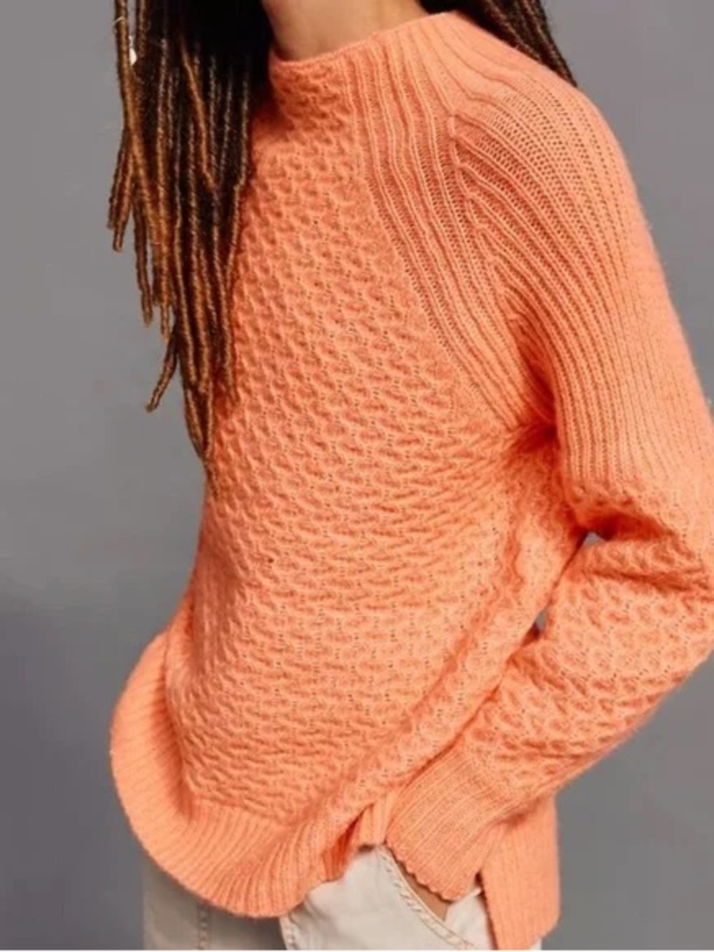 Anthropologie Coral Textured Turtleneck Sweater